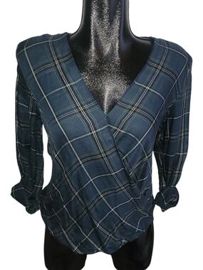 Kismet Dark Green Plaid Wrap V-Neck Blouse NWT Size XS